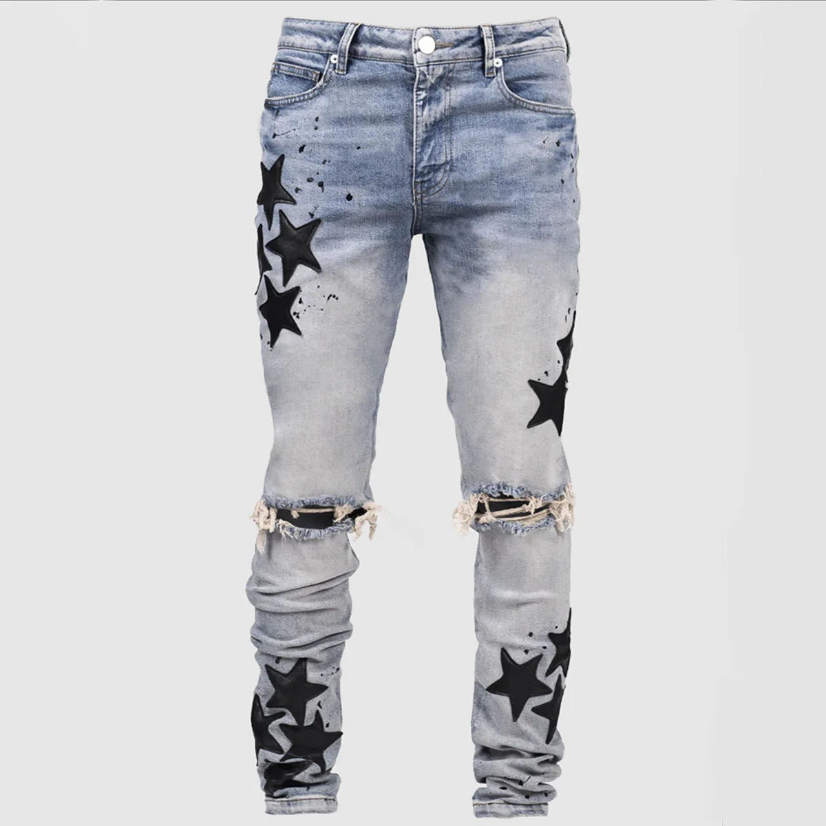Jean homme slim déchiré – Streetwear délavé bleu, gris ou bleu clair