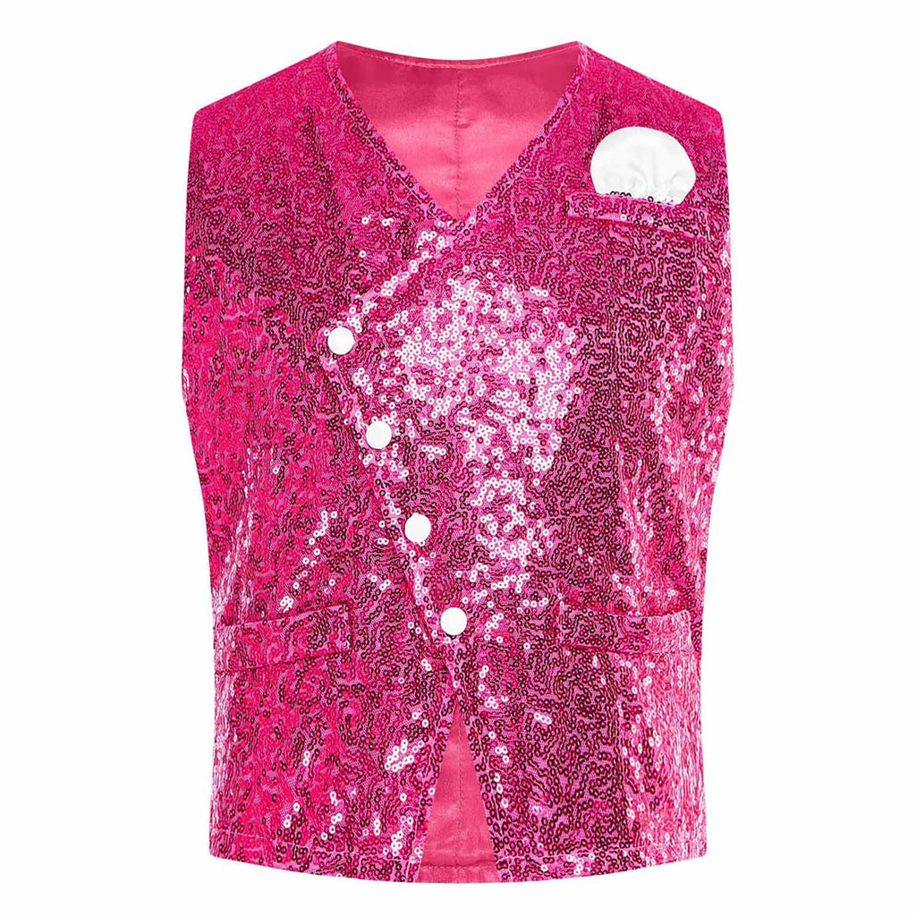 Kids Boys Glittery Sequin Waistcoat Fashion Childs Button-down Vest Tank Top for Birthday Party Prom Dance Wedding Costume Vests