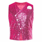 Kids Boys Glittery Sequin Waistcoat Fashion Childs Button-down Vest