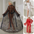 Women's Sheer Lace Robe Sexy See Through Nightgown with Jacquard Lace