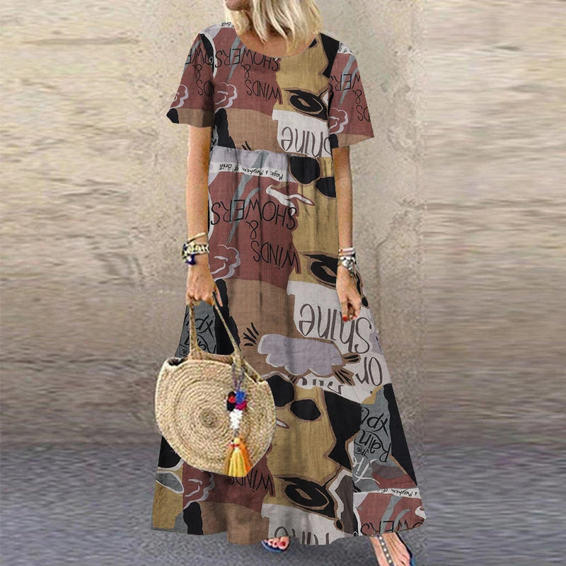 2025 ZANZEA Bohemian Holiday Sundress Summer Women Vintage Floral Printed Short Sleeve Beach Dress Loose Long Vestido Robe Femme
