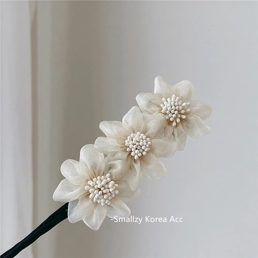 Elegant Shell Pearl Lazy Hair Curler Bow Barrettes Braided Hair Artifact Vintage Women Flower DIY Hair Maker Tools Scrunchies