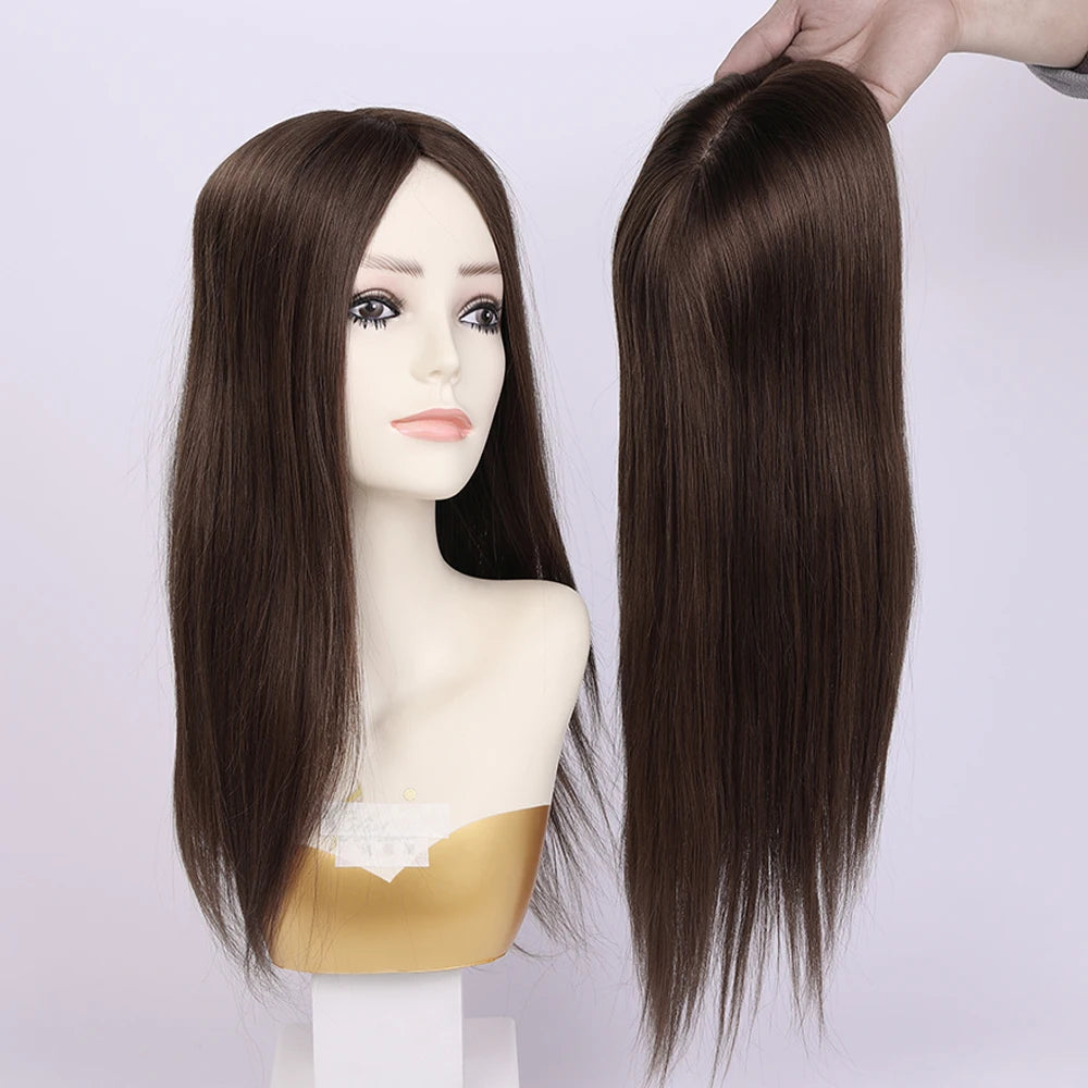 Best Quality European Remy Hair Topper 15x16cm Meddium Brown Straight Silk Base Human Hair Women Toupee 12-20inch