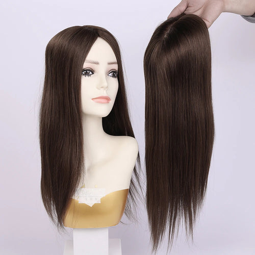 Best Quality European Remy Hair Topper 15x16cm Meddium Brown Straight Silk Base Human Hair Women Toupee 12-20inch