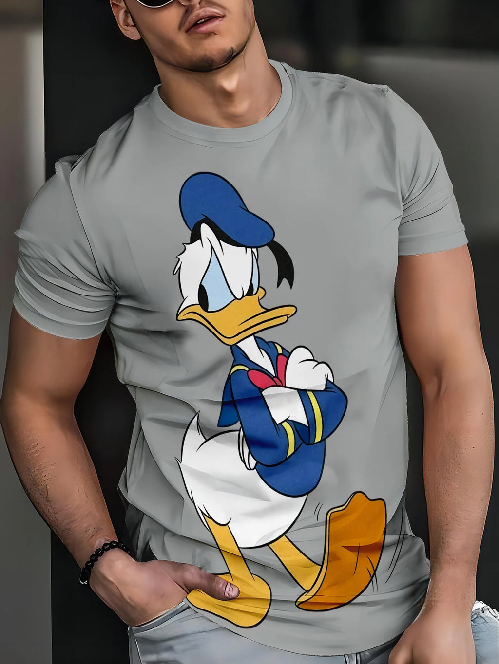 Vintage Donald Duck Cartoon Print Men's Gray T-shirt Summer Casual Top