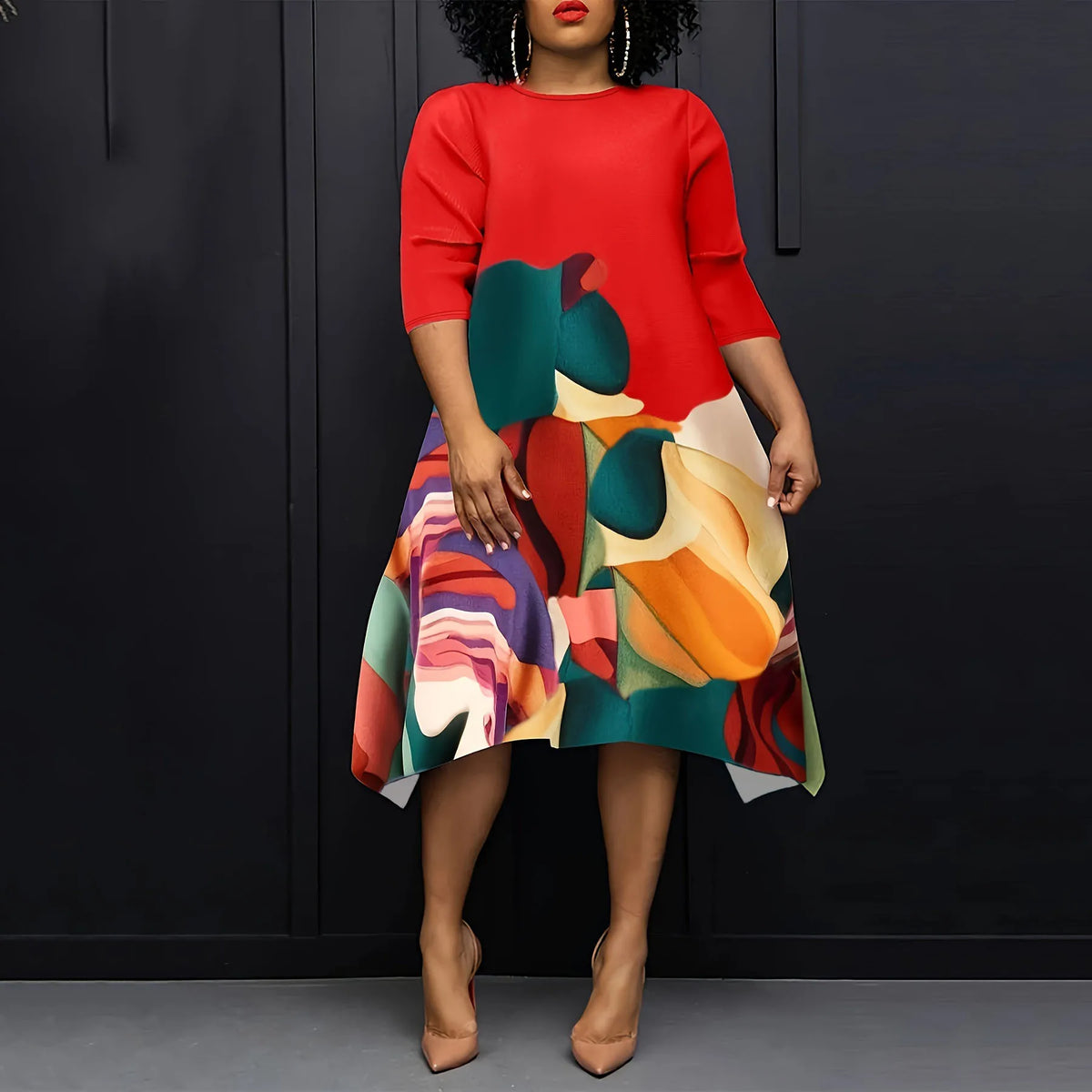 Casual Long Sleeve Woman Dress Office Lady Spring Summer Fashion Elegant O-neck Floral Print Dresses For Women 2024 Female