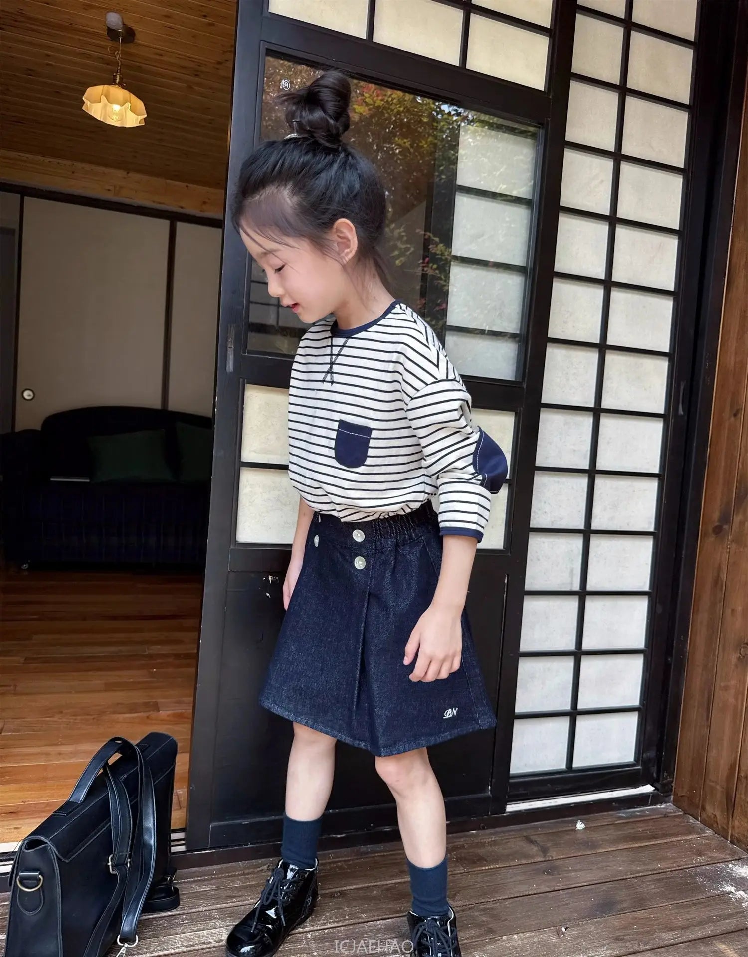 Teen Girl Clothes Children Costumes Vintage Girls Elastic Waist Shell Button Denim Skirt and Top Kids Versatile Casual Outfits