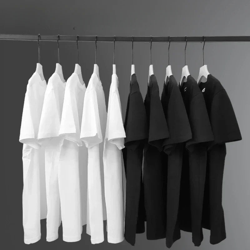 100% cotton Solid Tshirts Mens Short Sleeve Fashion Brand Trend White Black Clothing Tees Woman Customized Products Summer