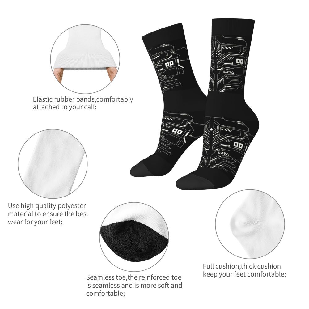 Techwear Men's Crew Socks Unisex Fun Japanese Future Tech Street Wear Style Spring Summer Autumn Winter Dress Socks