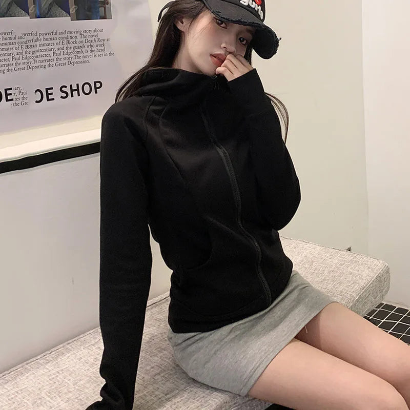 Sweat À Capuche Zipé Femme Slim – Poches Style Coréen Automne 2025