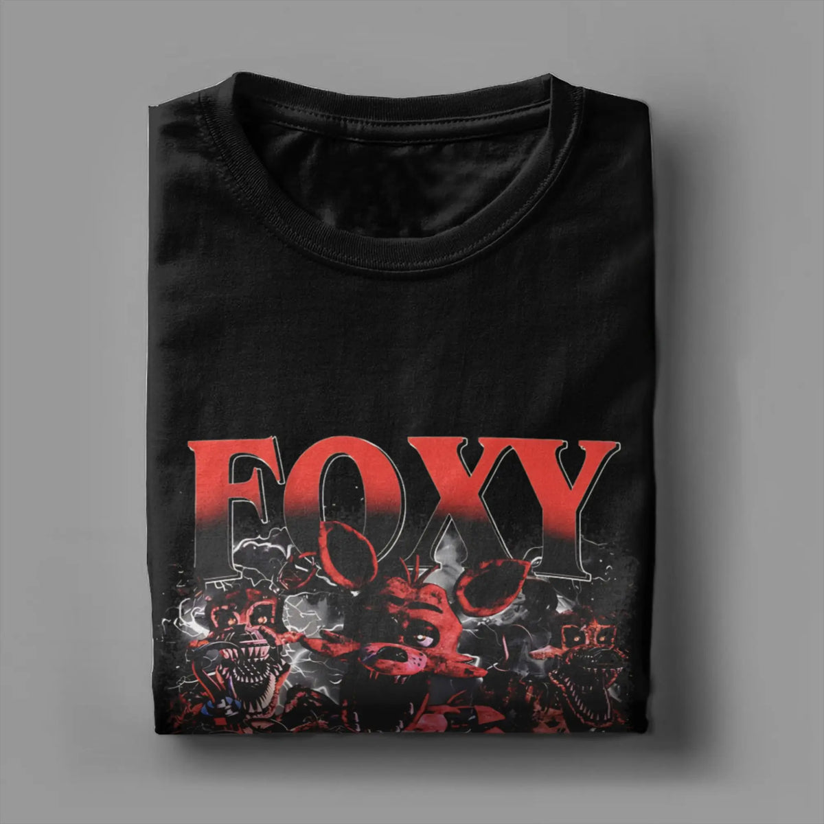 Men's FNAFS Vintage  Foxy   T Shirt  Pure Cotton Clothes Amazing Short Sleeve Crew Neck Tees Graphic T-Shirt