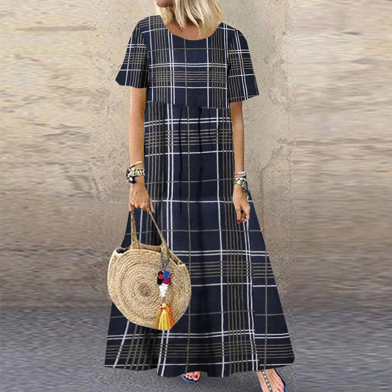 2025 ZANZEA Bohemian Holiday Sundress Summer Women Vintage Floral Printed Short Sleeve Beach Dress Loose Long Vestido Robe Femme