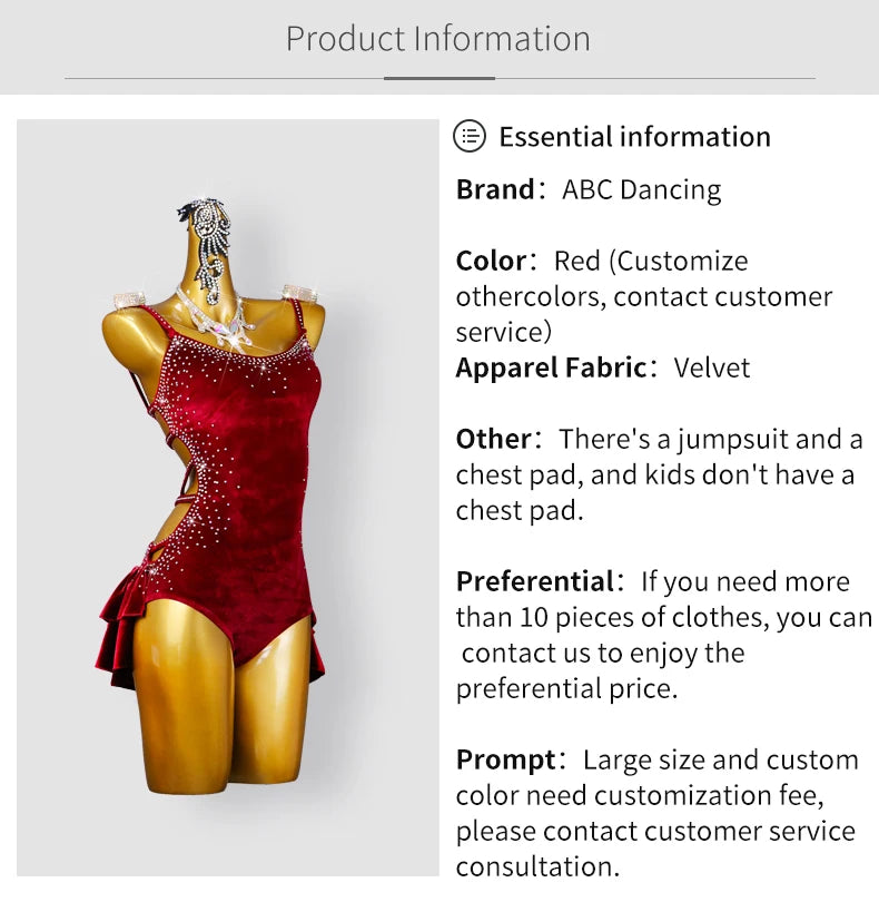 New Velvet Latin Dance Party Dress Sexy Adult Womens Short Skirt Ballroom Costume Cha-Cha Line Suit Girls Sport Party Customized