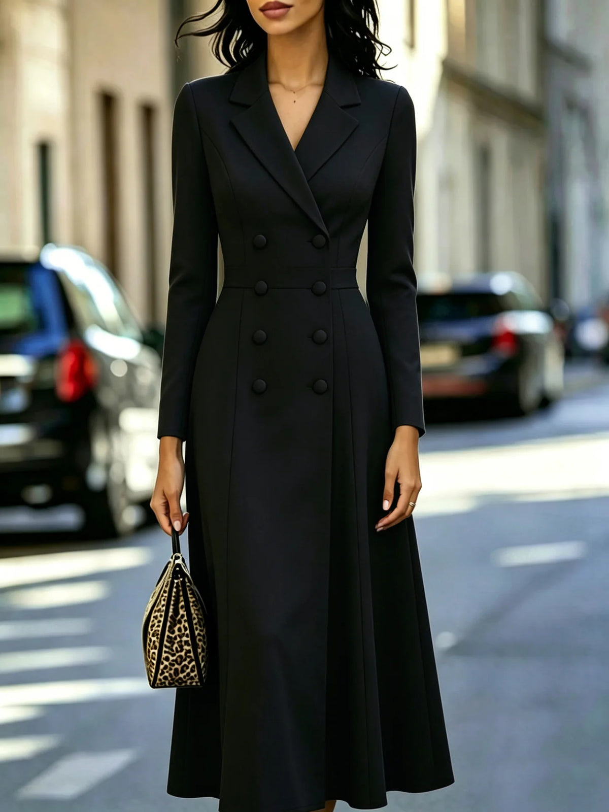 Robe femme A-line mi-longue – Manches longues et col V