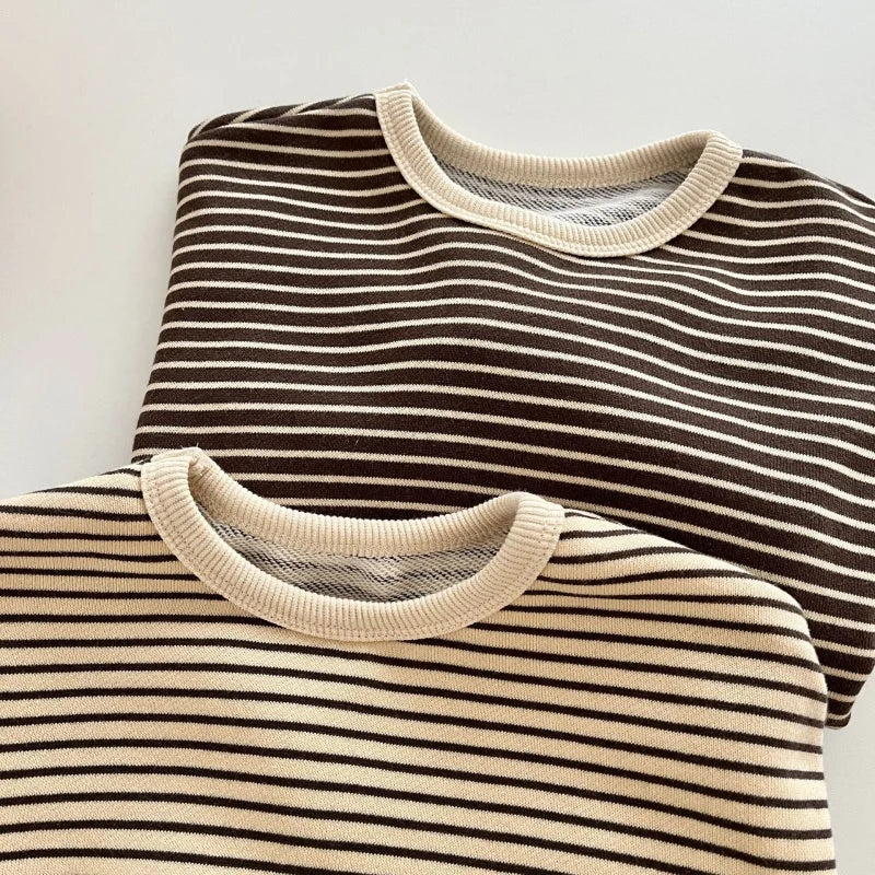 T-shirt enfant unisexe rayé – Col rond et manches longues