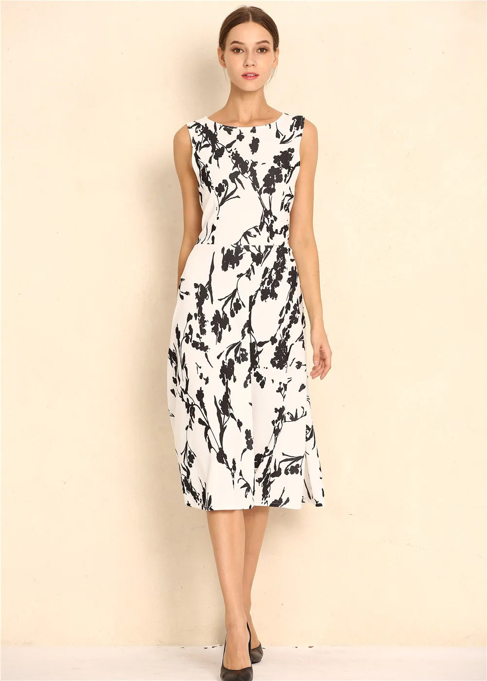 Summer Women Dress Clothing Floral Print Robe Retro Swing Casual Vintage Rockabilly