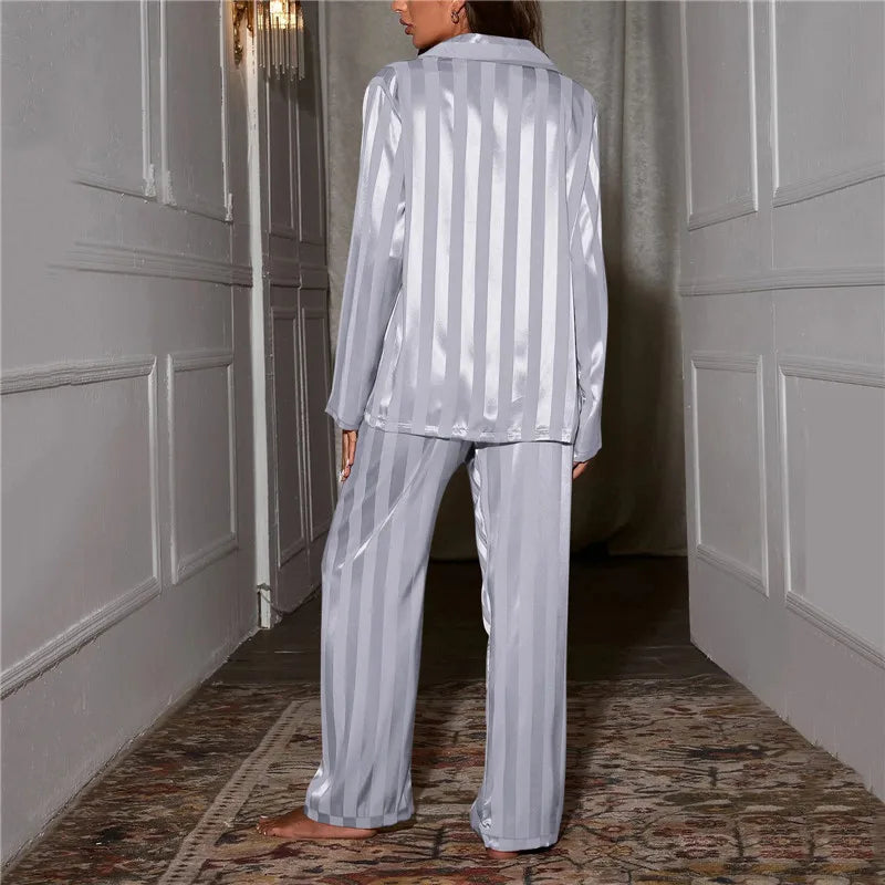 Sleepwear Summer Wear New Women's Youth Stripe Ice Silk Thin Short Sleeved Trousers Sets Pajamas Home Clothing Set Femme