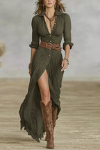 Robe femme style rétro – Col V et manches longues