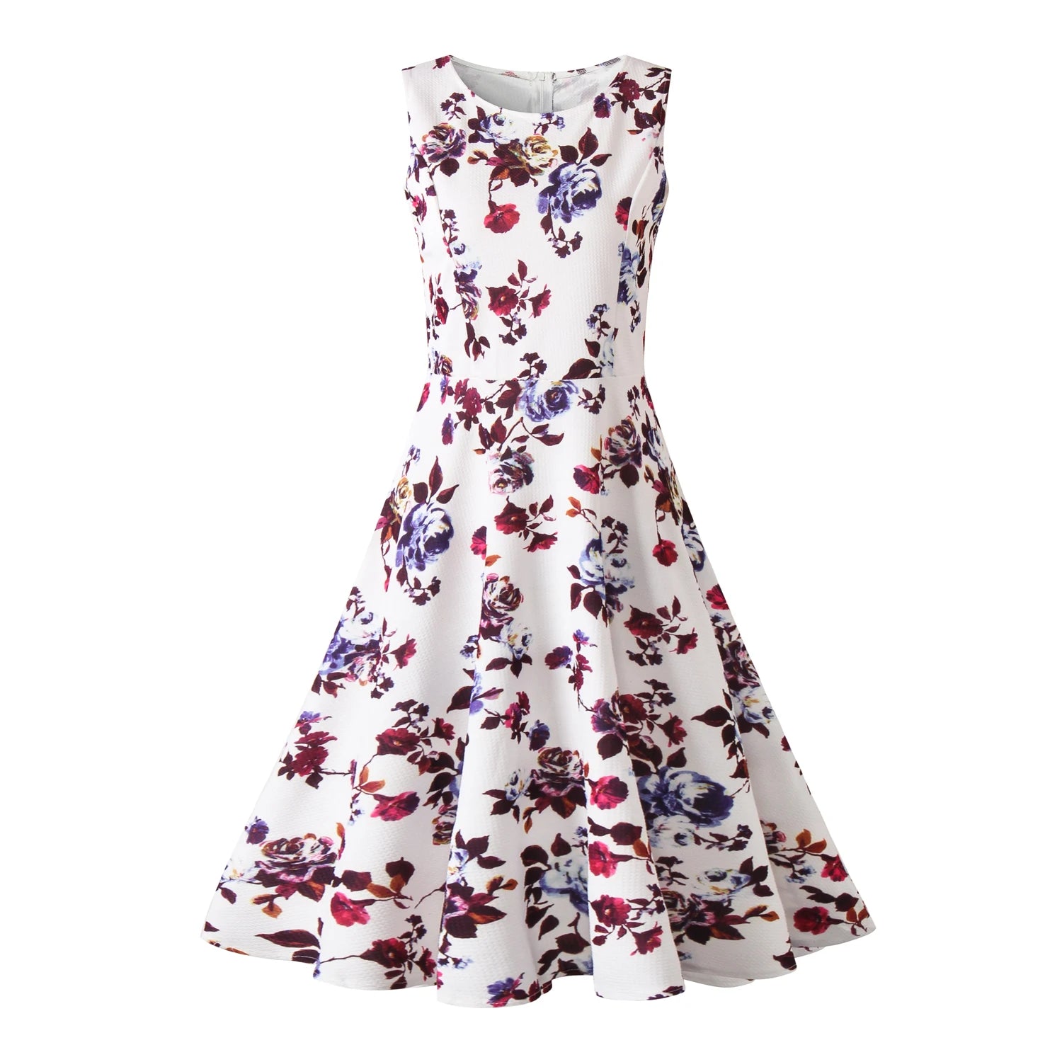 Summer Women Dress Clothing Floral Print Robe Retro Swing Casual Vintage Rockabilly