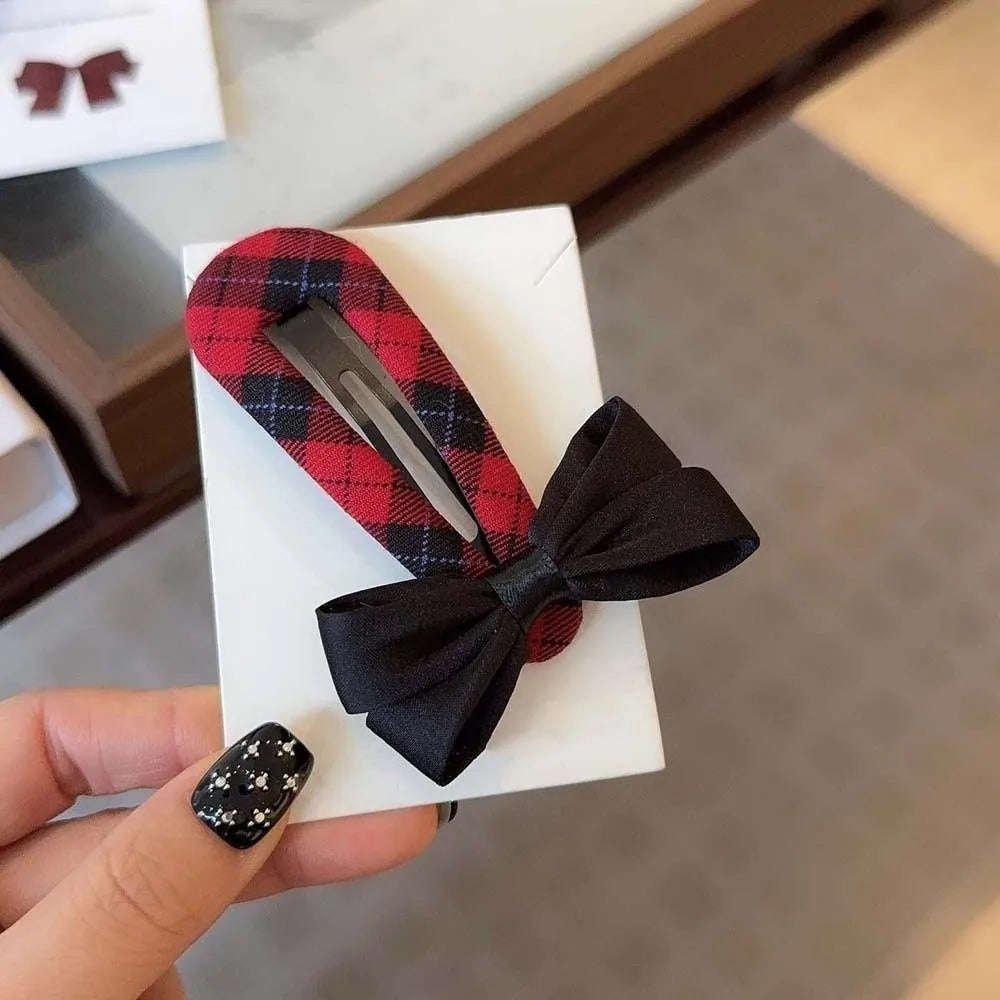 Headwear Polyester Bownot Hair Clip Alloy High-end Plaid Bow Hairpin Elegant Solid Color Korean Barrettes Girls