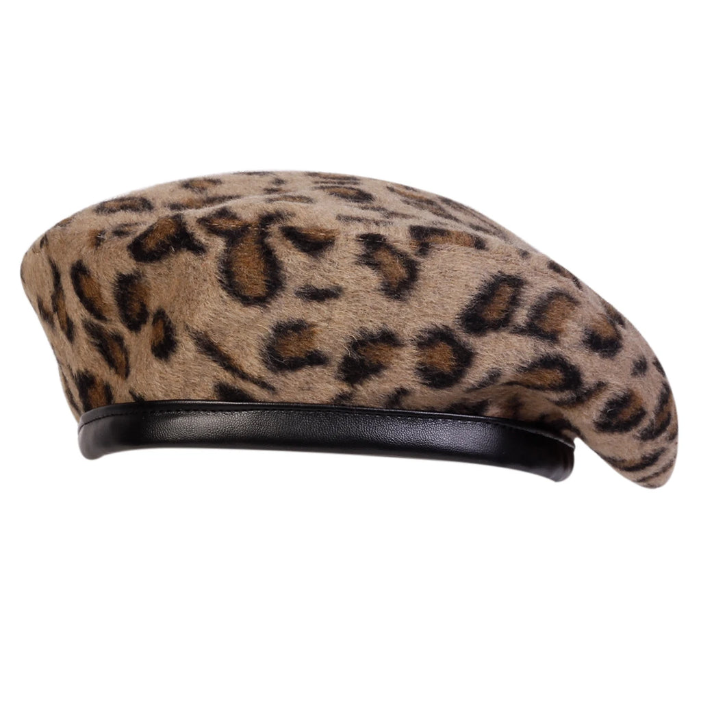 Unisex Fur Leopard Print Beret Men and Women Painters Hats Autumn Winter Warm Berets Flat Caps