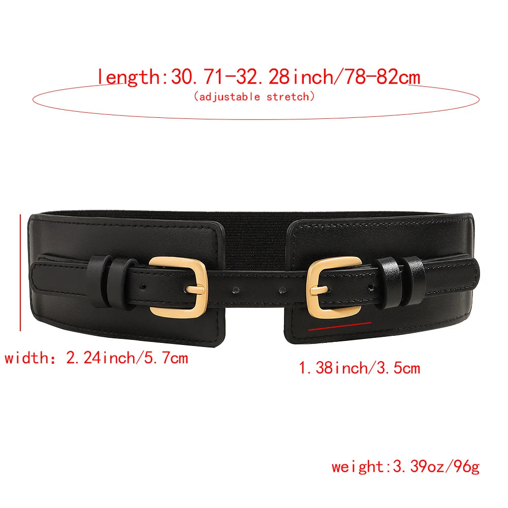 Ceinture Élastique Décorative Femme – Double Boucle PU Robe et Manteau