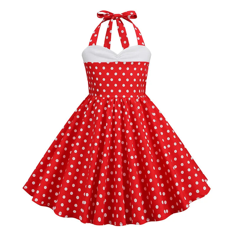 Vintage Dot Dress for Kids Girl Cosplay Party Princess Summer Prom Dress School Performance Clothing Full Pringting Children Dre
