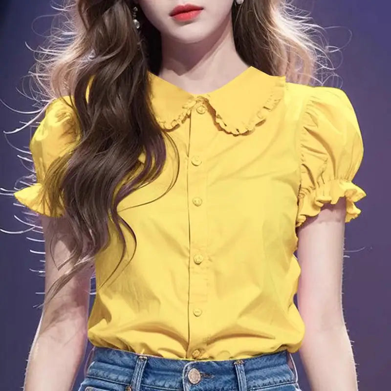 Women Elegant Shirts 2024 VONDA Fashion Summer Short Sleeve Tops Casual Solid Color Shirts Loose Lapel Neck Tunic Blusas Baggy