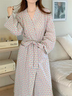 Women's Robe Bathrobe Bathing Love Plaid Loose Long Sleeve Long