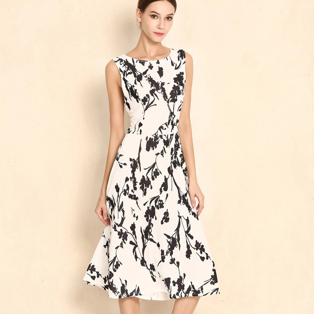 Summer Women Dress Clothing Floral Print Robe Retro Swing Casual Vintage Rockabilly