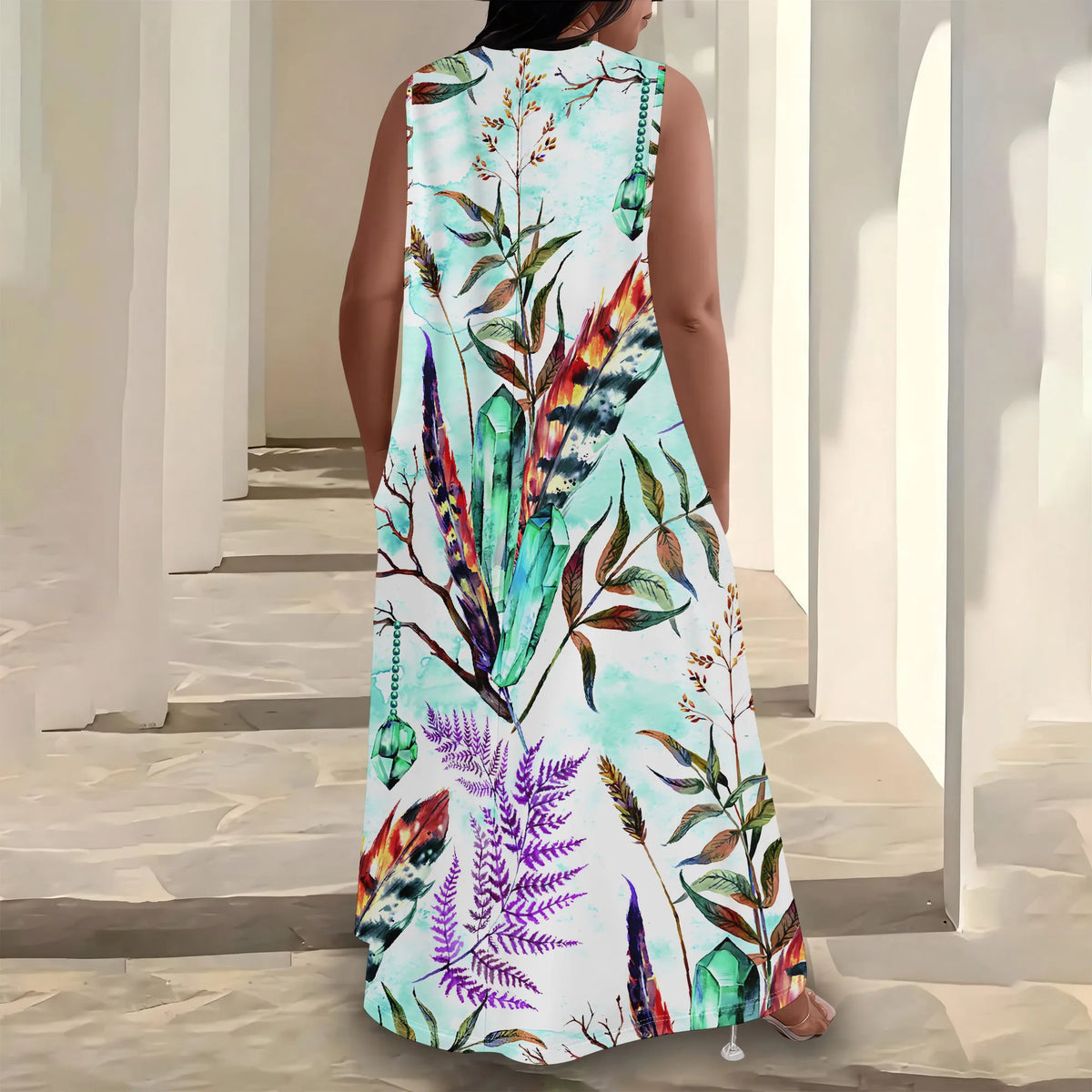 Plus Size Women's  Summerl Fashion Printed  African Style Sleeveless Round V Neck Dress Loose And Casual Dress