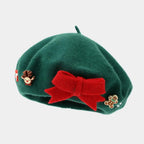 Fashion Christmas Beret Hat Red Green Sweet Christmas Beret Hat Wool Felt Dress Up Xmas Painter Hat New Year Gifts