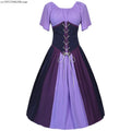 Costumes Halloween pour femmes,robe trapèze rétro médiévale,couleur contrastée,robe à épaules en un mot