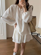 Plus-size Fashionable and Casual Women's Summer Outfit for Plus-size Loose Sunscreen Long-sleeved Top with Shorts Two-piece Set