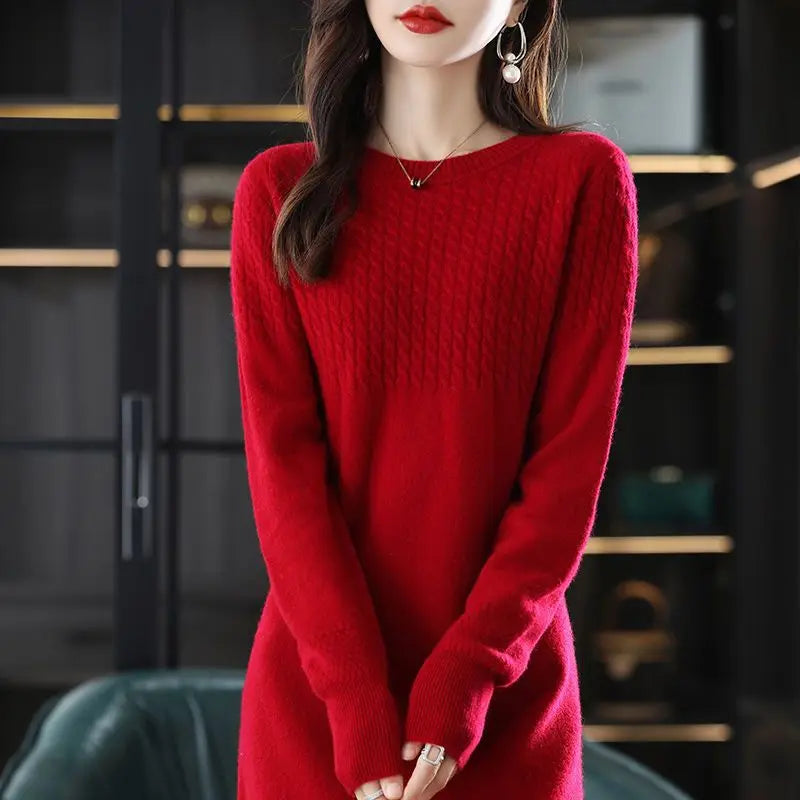 Robe longue femme en maille – Coupe droite et manches longues