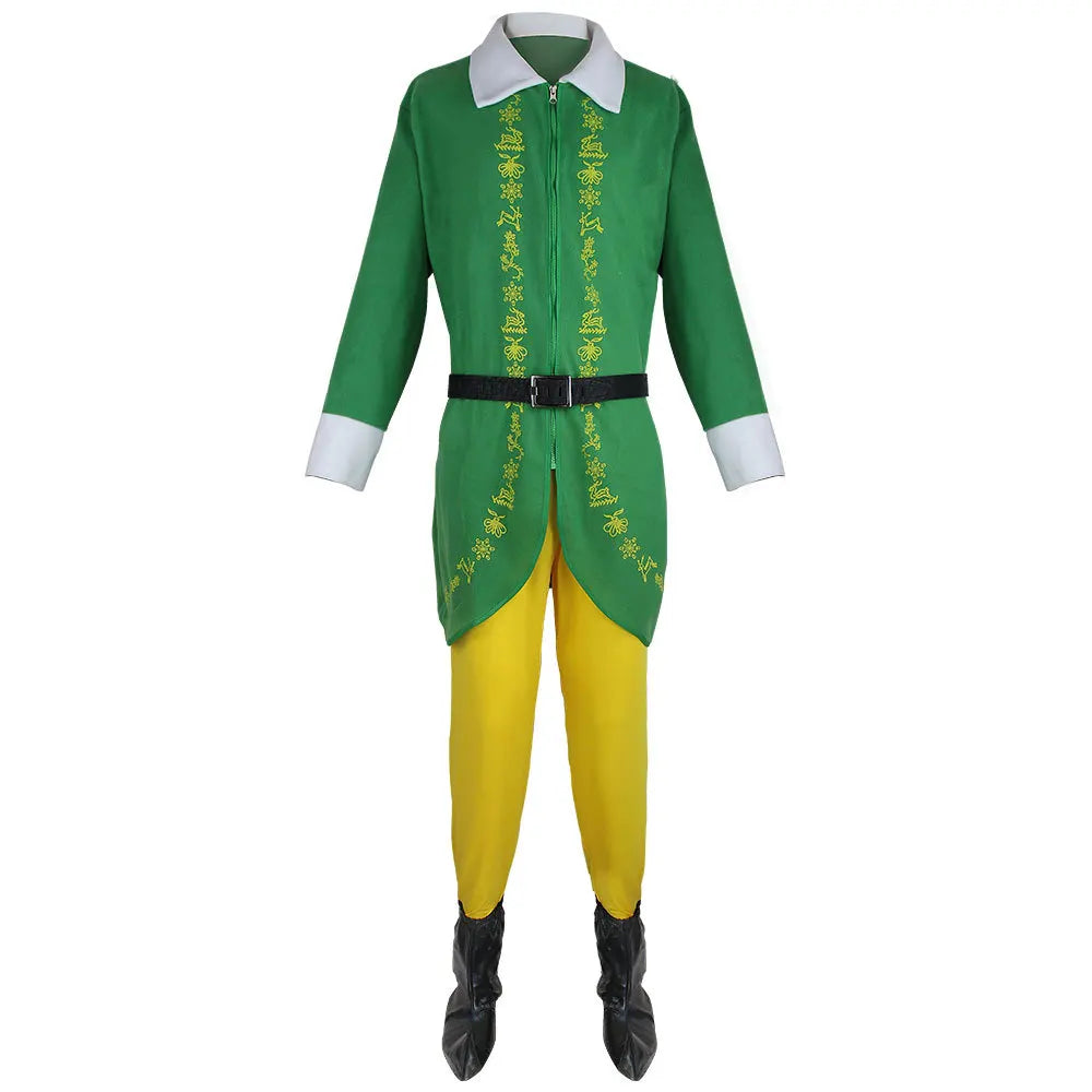 Christmas Elf Costume Christmas Buddy Santa Claus Green Suit Hat Coat Pants Men Outfit Xmas New Year Adult Clothes Set ﻿