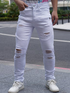 Jean blanc homme déchiré – Coupe slim streetwear