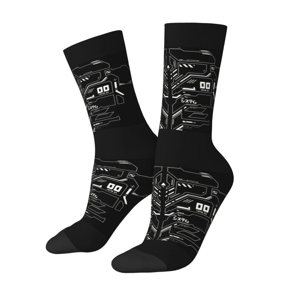 Techwear Men's Crew Socks Unisex Fun Japanese Future Tech Street Wear Style Spring Summer Autumn Winter Dress Socks