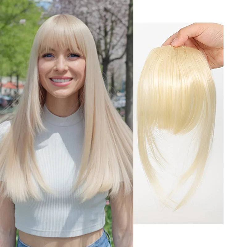 Synthetic Hair Clip-In Bangs Cut Wispy Fringe with Sideburns Dark Brown Natural Look for Women Daily Party Wear