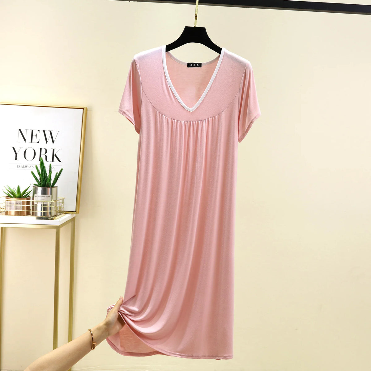 Plus size L to 6XL Modal V-Neck sleepdress summer women Loose homewear dress solid color casual long nightdress comfort homewear