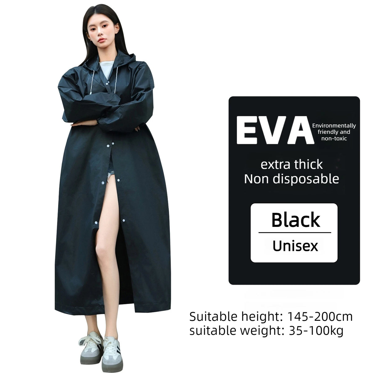 Unisex Adult EVA Waterproof Long Raincoat Hooded Drawstring Design Portable Outdoor Travel Fishing Camping Windproof Rain Wear