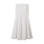 Elegant Solid Lace Ruffles Maxi Skirt Set Women Vintage Single Breasted Flared Sleeve V-neck Slim Blouse Suit Lady Party Outfits