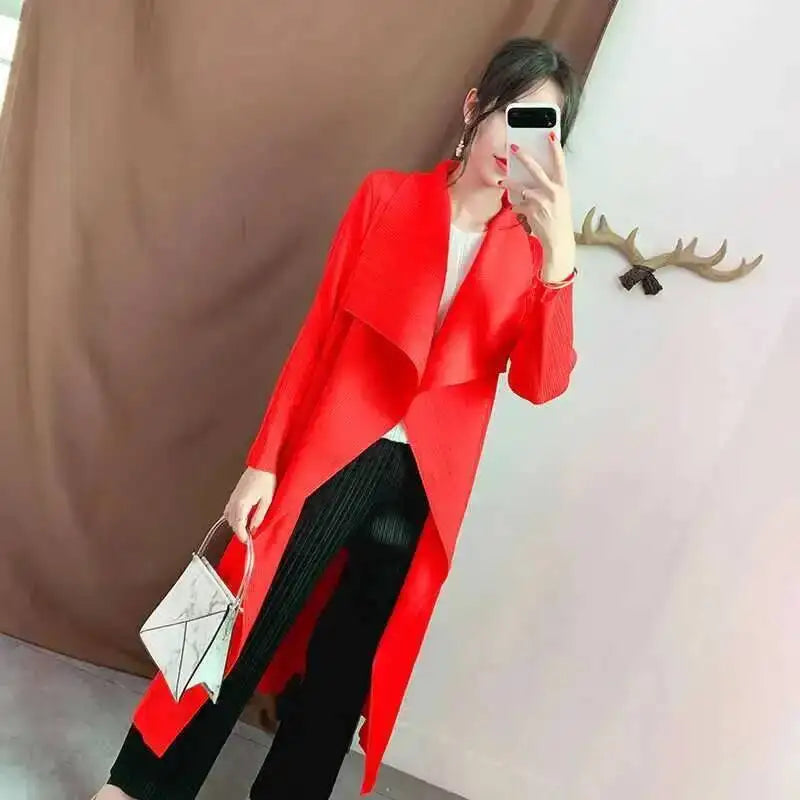Trench-Coat Femme Plissé LANMREM – Col Revers Ample Cardigan Printemps Été 2025