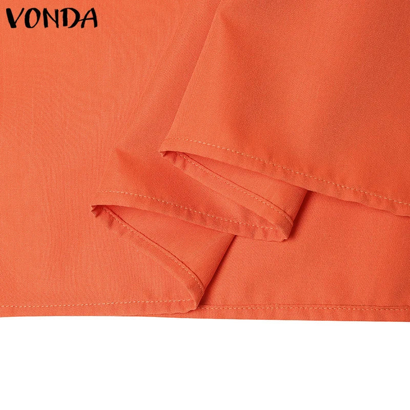 Plus Size VONDA Women Bohemian Dress 2025 Summer Sundress Solid Color Casual Short Sleeve Party Ruffled Vestidos V-Neck Robe