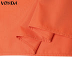 Plus Size VONDA Women Bohemian Dress 2025 Summer Sundress Solid Color Casual Short Sleeve Party Ruffled Vestidos V-Neck Robe