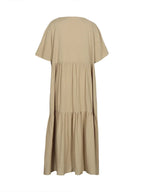 plus Size Women's Casual Loose V-Neck Solid Long Dress Spring Summer Pleated Big Size Women's Dress