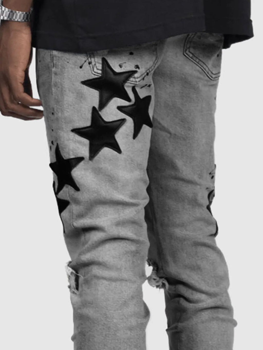 Jean homme slim déchiré – Streetwear délavé bleu, gris ou bleu clair