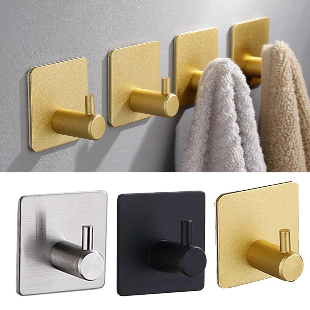 Crochets Muraux Autocollants Inox – Porte-Manteau Serviettes Salle de Bain