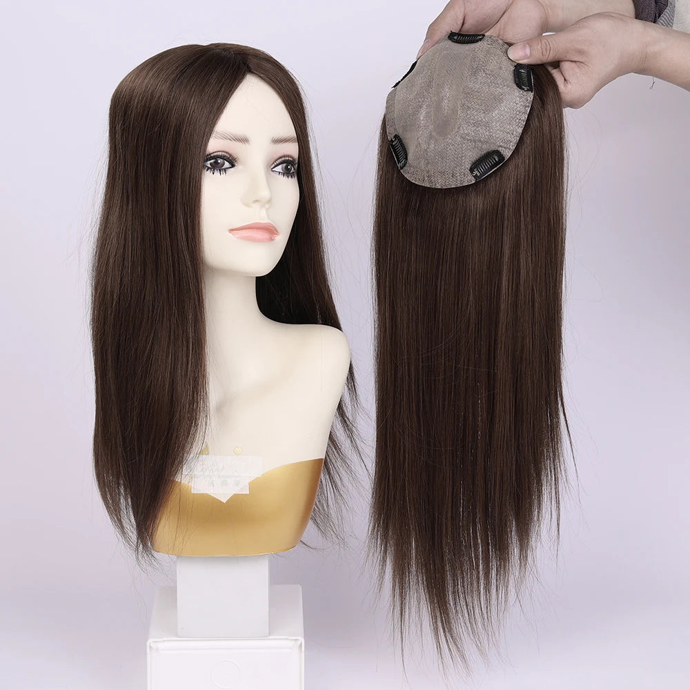 Best Quality European Remy Hair Topper 15x16cm Meddium Brown Straight Silk Base Human Hair Women Toupee 12-20inch