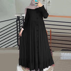 Retro Loose Large Round Neck Ruffle Dress, Arab Robe, Cotton and Hemp
